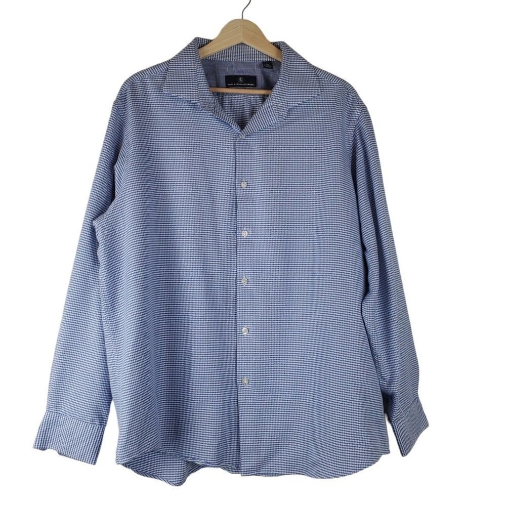 Hart‎ Schaffner Marx Button Up Dress Shirt Mens XL Blue Puppytooth Long Sleeve